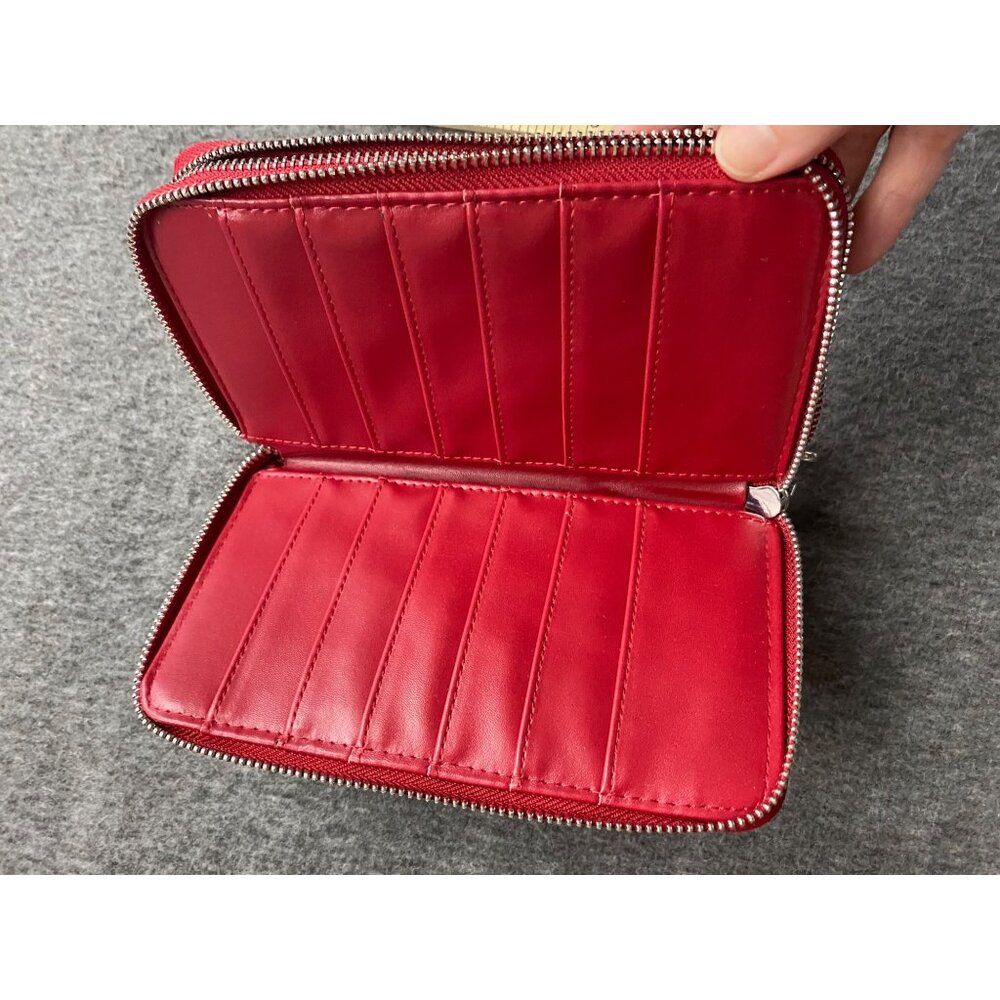 New Joy Mangano Red Croc Embossed Wallet 2 Wrap-Around Zippers With Card Slots - Picture 6 of 7